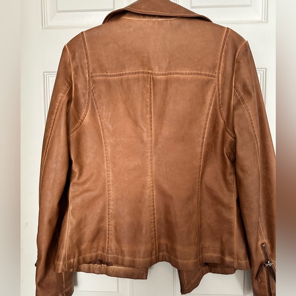 Camel colored new leather bomber jacket - Picture 2 of 7